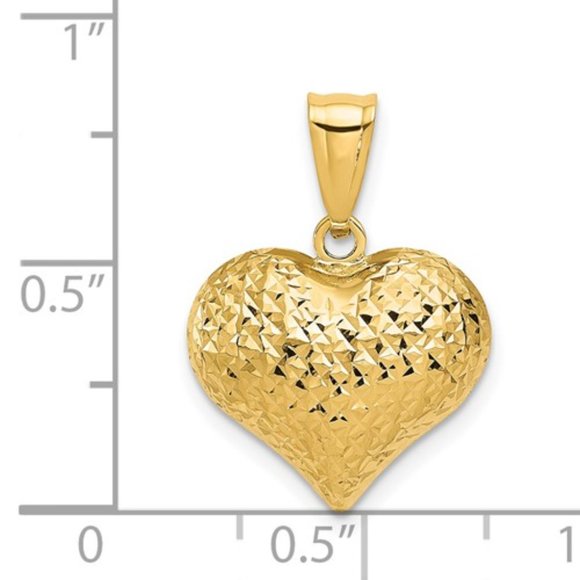 14K Yellow Gold Polished and Textured 3-D Heart Pendant - Small - Picture 2 of 4